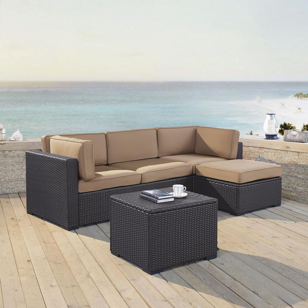 Biscayne 4Pc Outdoor Wicker Sectional Set Mocha/Brown - Loveseat, Corner Chair, Ottoman, Coffee Table. Picture 1