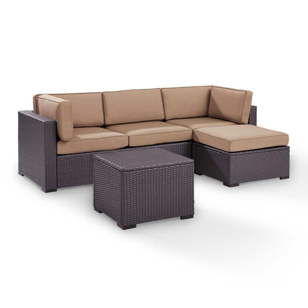 Biscayne 4Pc Outdoor Wicker Sectional Set Mocha/Brown - Loveseat, Corner Chair, Ottoman, & Coffee Table. Picture 3