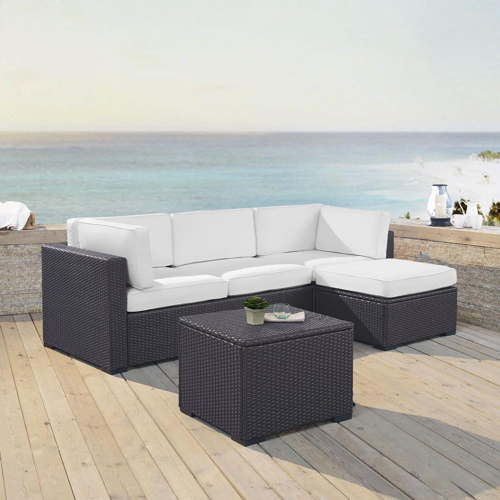 Biscayne 4Pc Outdoor Wicker Sectional Set White/Brown - Loveseat, Corner Chair, Ottoman, & Coffee Table. The main picture.