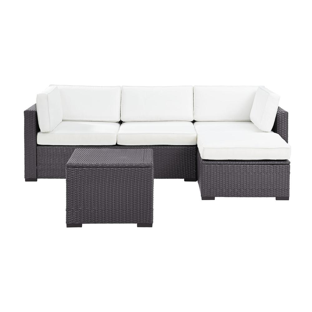 Biscayne 4Pc Outdoor Wicker Sectional Set White/Brown - Loveseat, Corner Chair, Ottoman, & Coffee Table. Picture 2