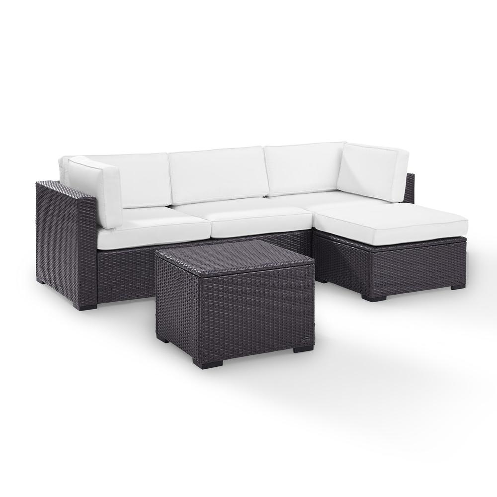 Biscayne 4Pc Outdoor Wicker Sectional Set White/Brown - Loveseat, Corner Chair, Ottoman, & Coffee Table. Picture 3