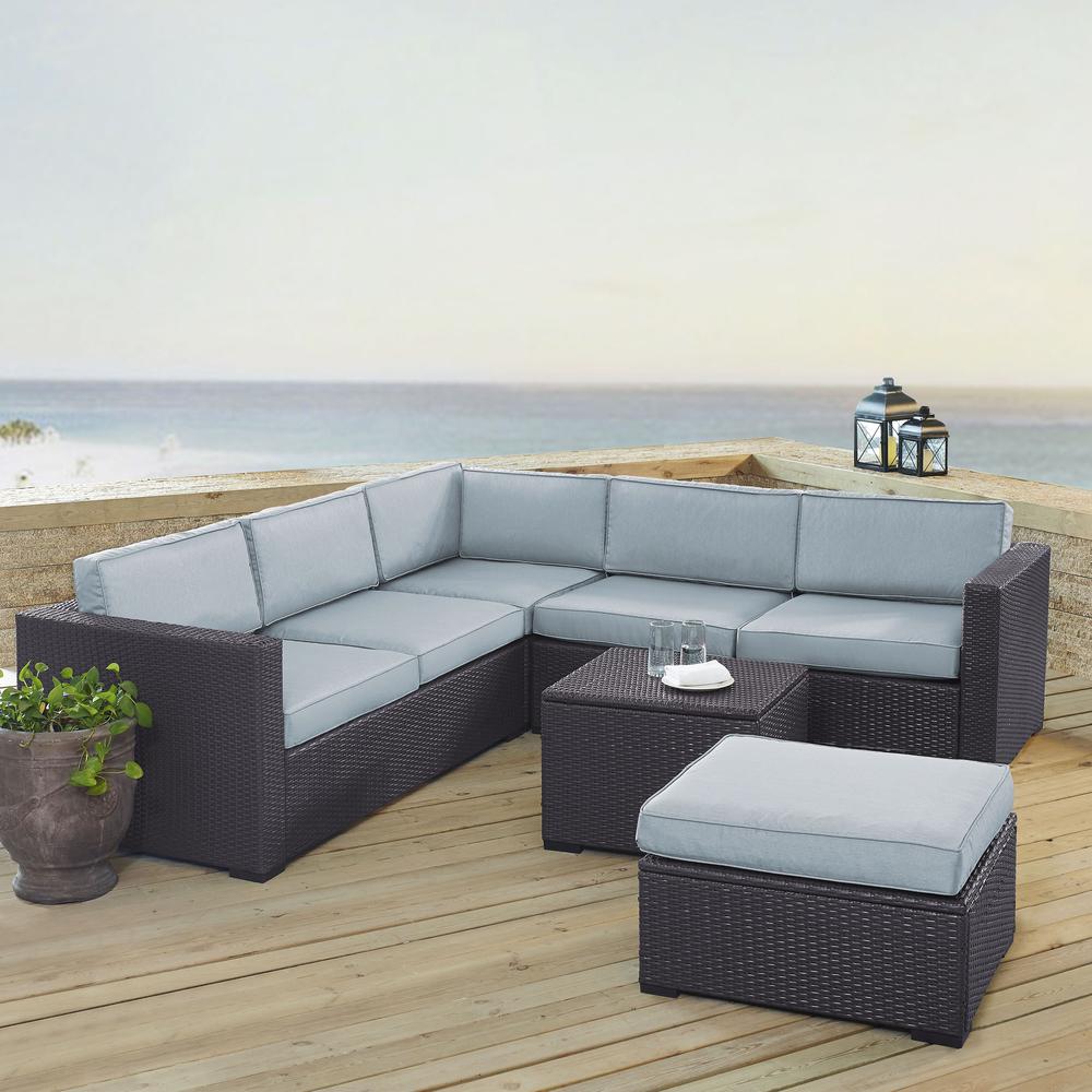 Biscayne 5Pc Outdoor Wicker Sectional Set Mist/Brown - Corner Chair, Coffee Table, Ottoman, & 2 Loveseats. Picture 4