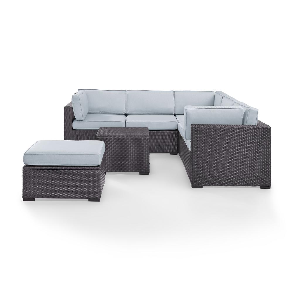 Biscayne 5Pc Outdoor Wicker Sectional Set Mist/Brown - Corner Chair, Coffee Table, Ottoman, & 2 Loveseats. Picture 1