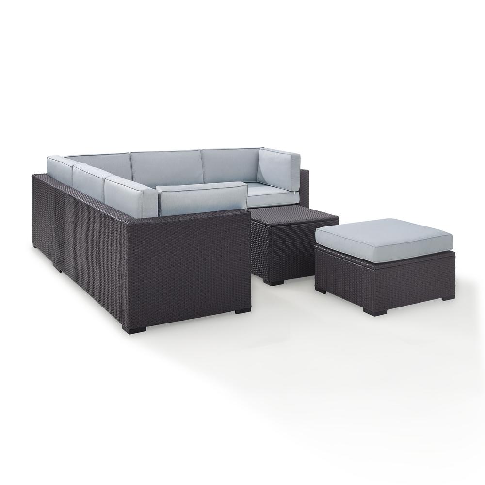 Biscayne 5Pc Outdoor Wicker Sectional Set Mist/Brown - Corner Chair, Coffee Table, Ottoman, & 2 Loveseats. Picture 2