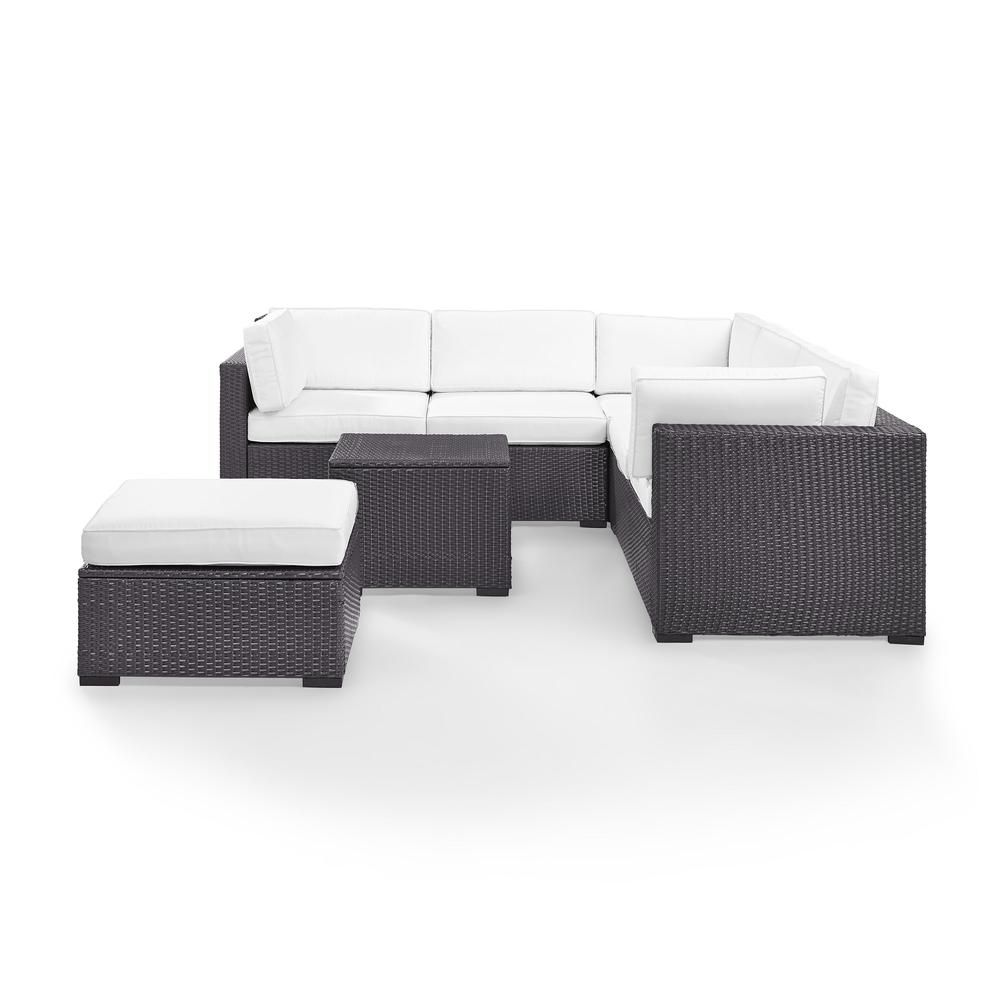 Biscayne 5Pc Outdoor Wicker Sectional Set White/Brown - 2 Loveseats, Corner Chair, Coffee Table, Ottoman. Picture 2