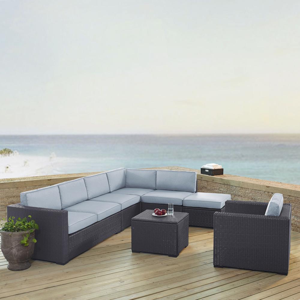 Biscayne 6Pc Outdoor Wicker Sectional Set Mist/Brown - Armless Chair, Arm Chair, Coffee Table, Ottoman, & 2 Loveseats. Picture 1