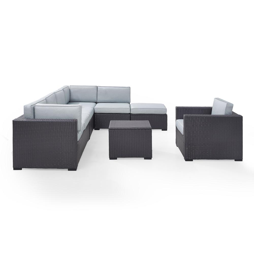 Biscayne 6Pc Outdoor Wicker Sectional Set Mist/Brown - Armless Chair, Arm Chair, Coffee Table, Ottoman, & 2 Loveseats. Picture 2