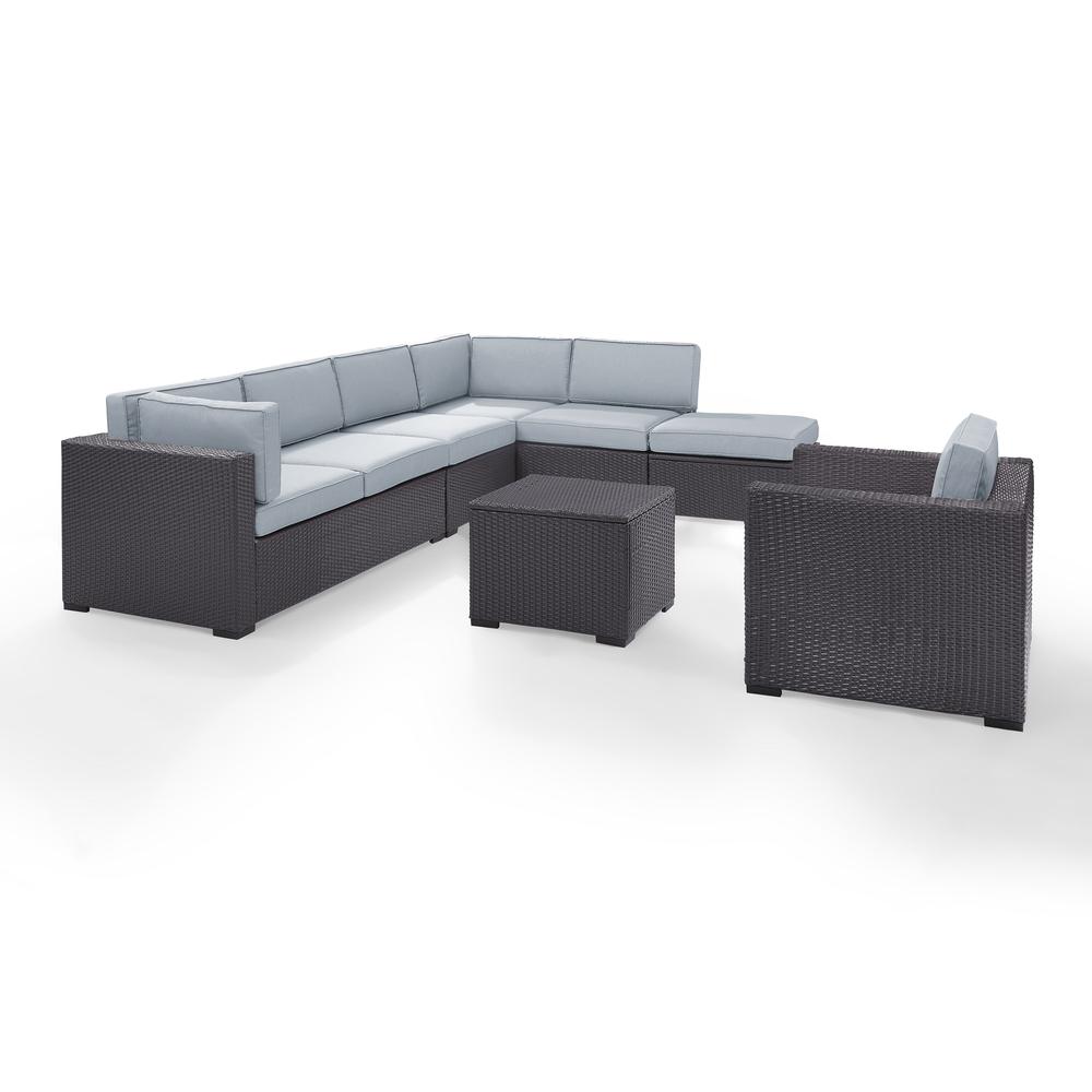 Biscayne 6Pc Outdoor Wicker Sectional Set Mist/Brown - Armless Chair, Arm Chair, Coffee Table, Ottoman, & 2 Loveseats. Picture 3