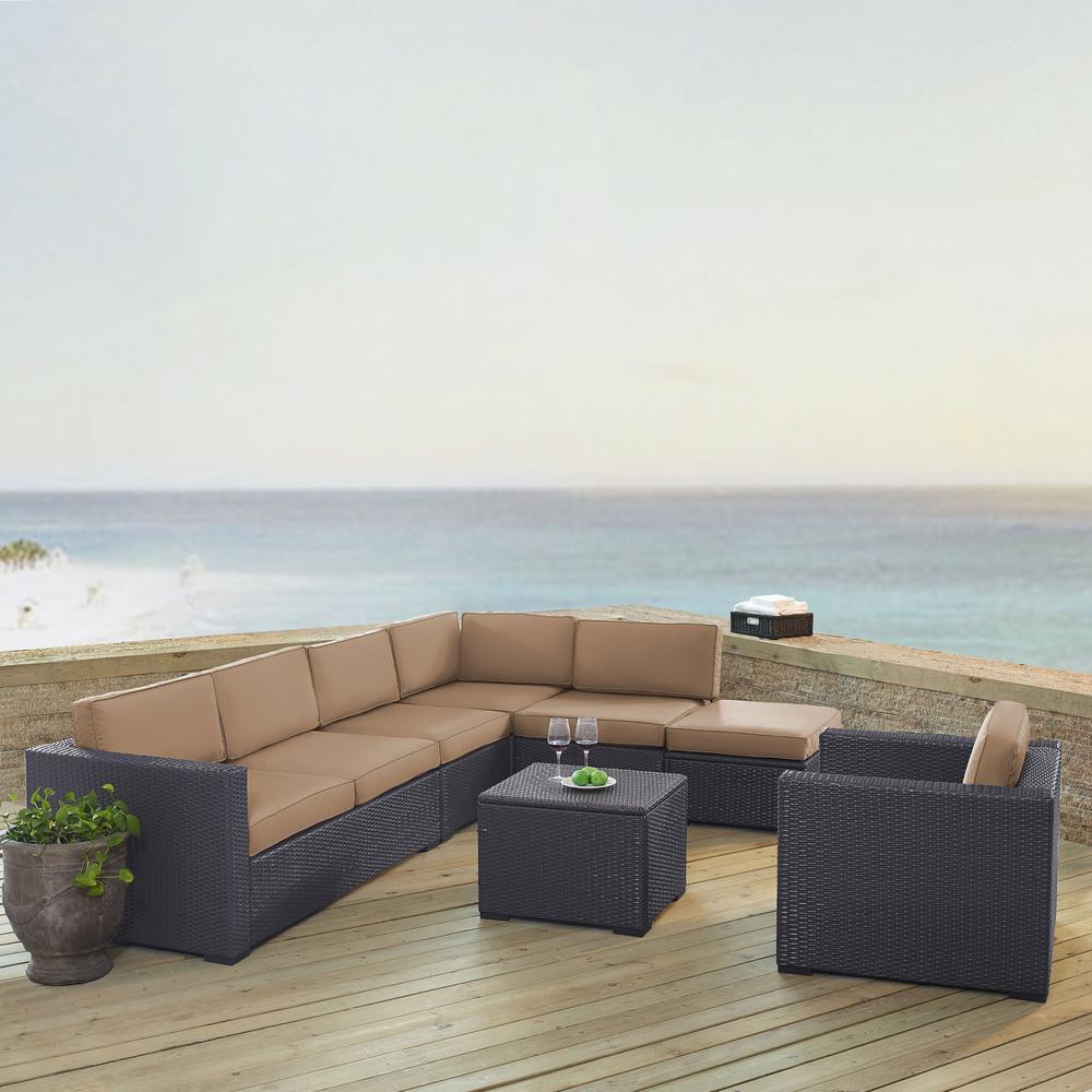 Biscayne 6Pc Outdoor Wicker Sectional Set Mocha/Brown - Armless Chair, Arm Chair, Coffee Table, Ottoman, & 2 Loveseats. Picture 1