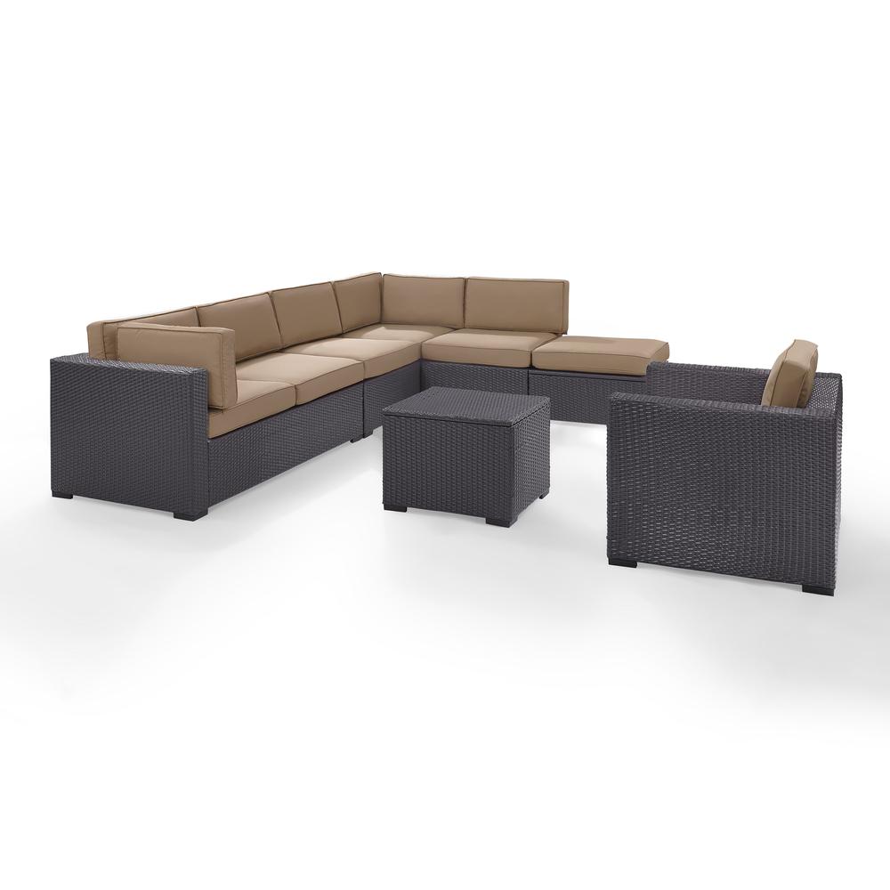 Biscayne 6Pc Outdoor Wicker Sectional Set Mocha/Brown - 2 Loveseats,  Armless Chair,  Arm Chair, Coffee Table, Ottoman. Picture 3