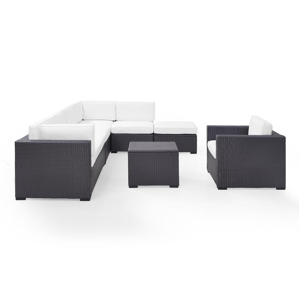 Biscayne 6Pc Outdoor Wicker Sectional Set White/Brown - Armless Chair, Arm Chair, Coffee Table, Ottoman, & 2 Loveseats. Picture 2