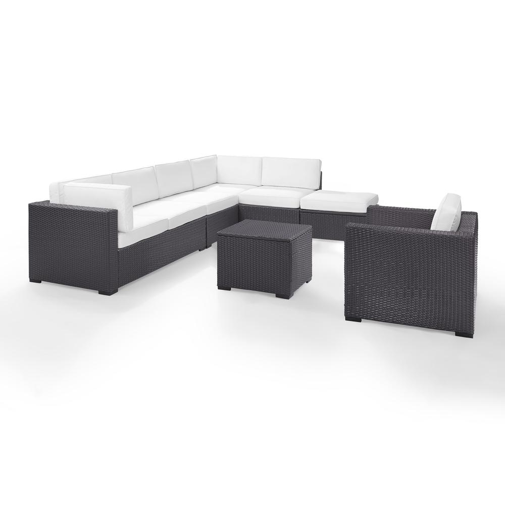 Biscayne 6Pc Outdoor Wicker Sectional Set White/Brown - Armless Chair, Arm Chair, Coffee Table, Ottoman, & 2 Loveseats. Picture 3