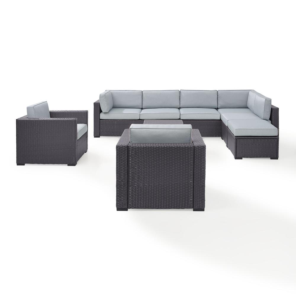 Biscayne 7Pc Outdoor Wicker Sectional Set Mist/Brown - Armless Chair, Coffee Table, Ottoman, 2 Loveseats, & 2 Arm Chairs. Picture 2