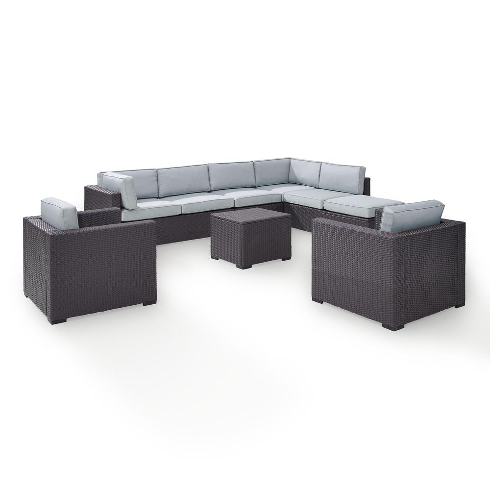 Biscayne 7Pc Outdoor Wicker Sectional Set Mist/Brown - Armless Chair, Coffee Table, Ottoman, 2 Loveseats, & 2 Arm Chairs. Picture 3