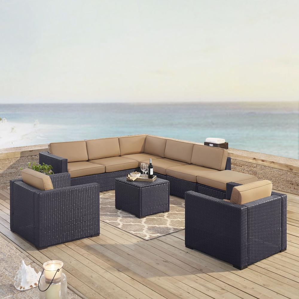 Biscayne 7Pc Outdoor Wicker Sectional Set Mocha/Brown - Armless Chair, Coffee Table, Ottoman, 2 Loveseats, & 2 Arm Chairs. Picture 1