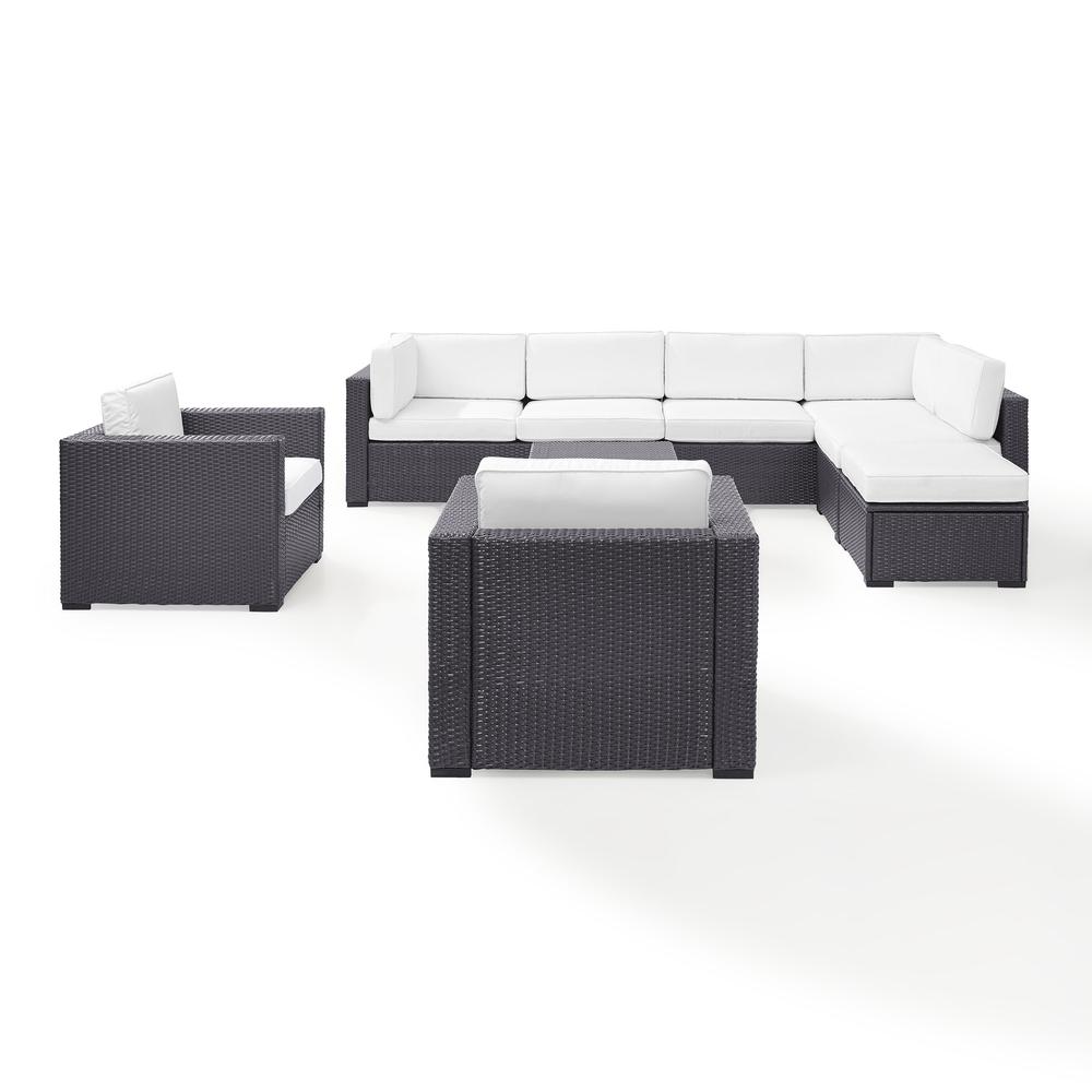 Biscayne 7Pc Outdoor Wicker Sectional Set White/Brown - Armless Chair, Coffee Table, Ottoman, 2 Loveseats, & 2 Arm Chairs. Picture 2
