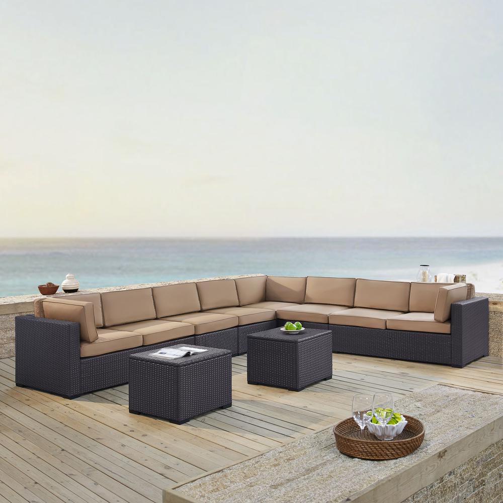 Biscayne 7Pc Outdoor Wicker Sectional Set Mocha/Brown - 3 Loveseats, 2 Armless Chair, & 2 Coffee Tables. Picture 1