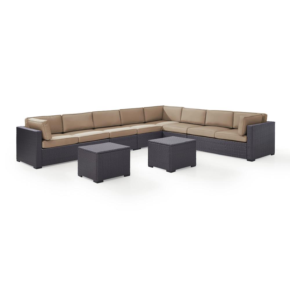 Biscayne 7Pc Outdoor Wicker Sectional Set Mocha/Brown - 3 Loveseats, 2 Armless Chair, & 2 Coffee Tables. Picture 3