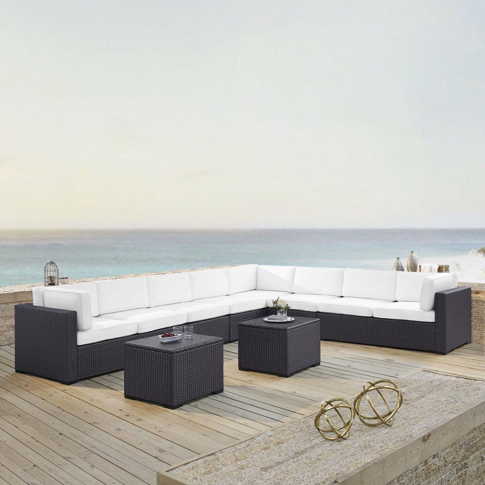 Biscayne 7Pc Outdoor Wicker Sectional Set White/Brown - 3 Loveseats, 2 Armless Chair, 2 Coffee Tables. The main picture.