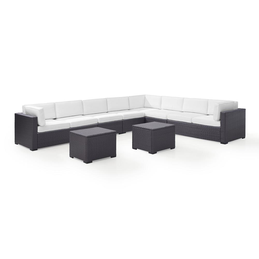 Biscayne 7Pc Outdoor Wicker Sectional Set White/Brown - 3 Loveseats, 2 Armless Chair, 2 Coffee Tables. Picture 3