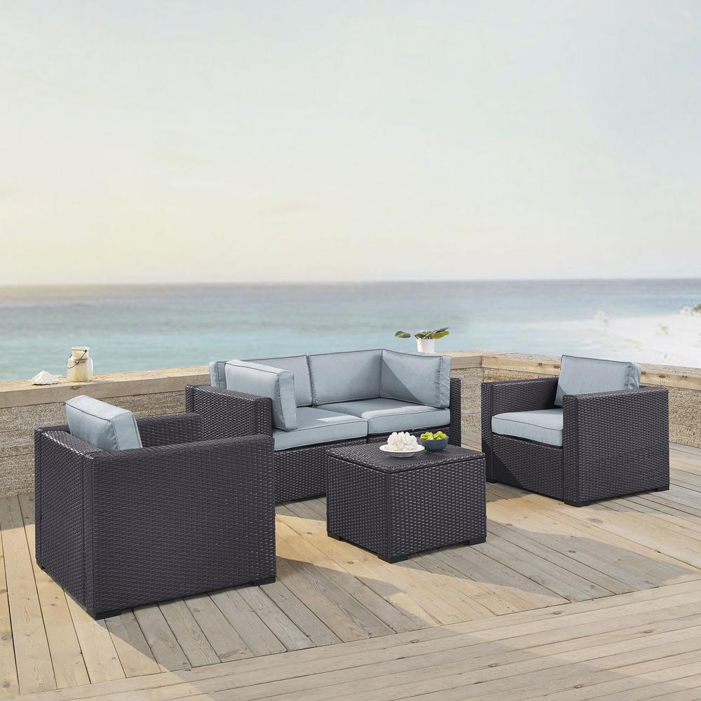 Biscayne 5Pc Outdoor Wicker Conversation Set Mist/Brown - Coffee Table, 2 Armchairs, & 2 Corner Chairs. The main picture.