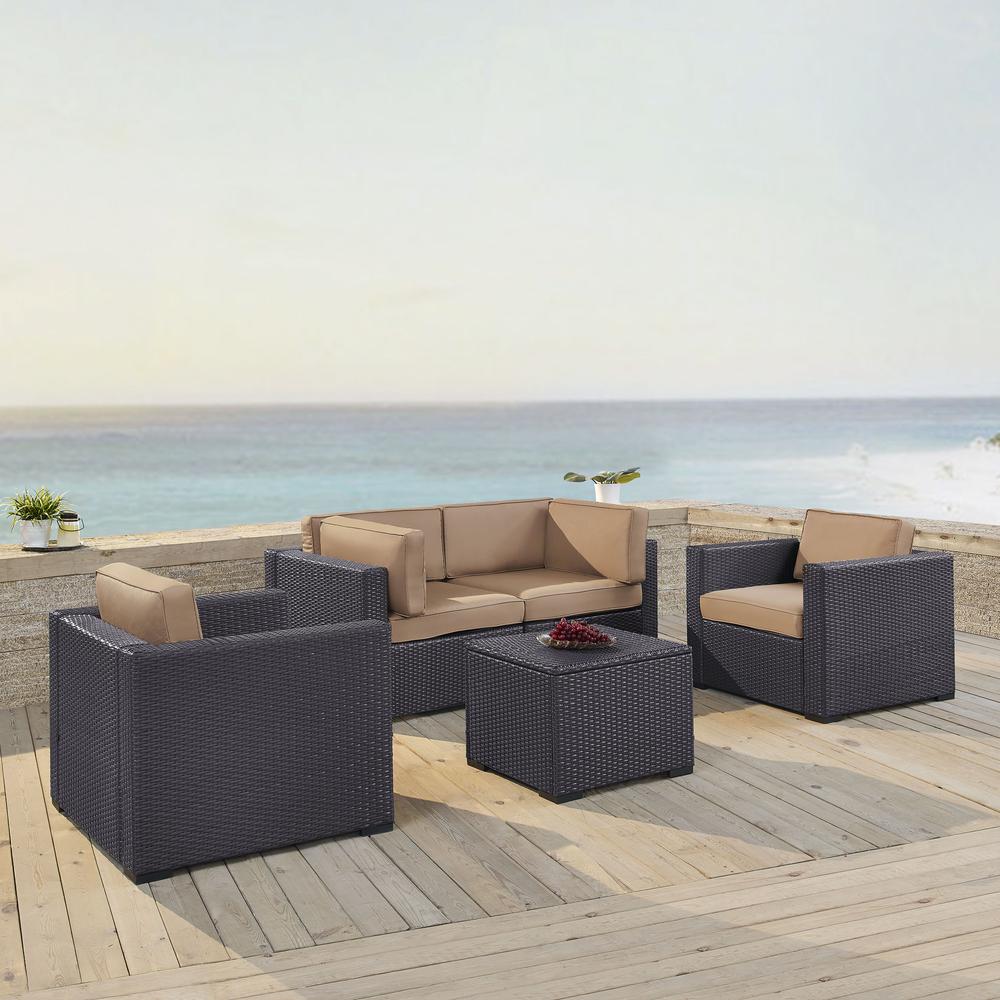 Biscayne 5Pc Outdoor Wicker Sectional Set Mocha/Brown - 2 Armchairs, 2 Corner Chair, Coffee Table. Picture 1