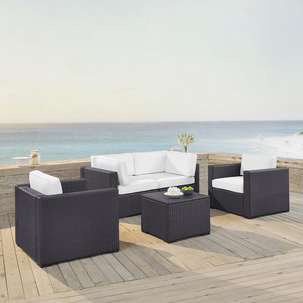 Biscayne 5Pc Outdoor Wicker Sectional Set White/Brown - 2 Armchairs, 2 Corner Chair, Coffee Table. Picture 1