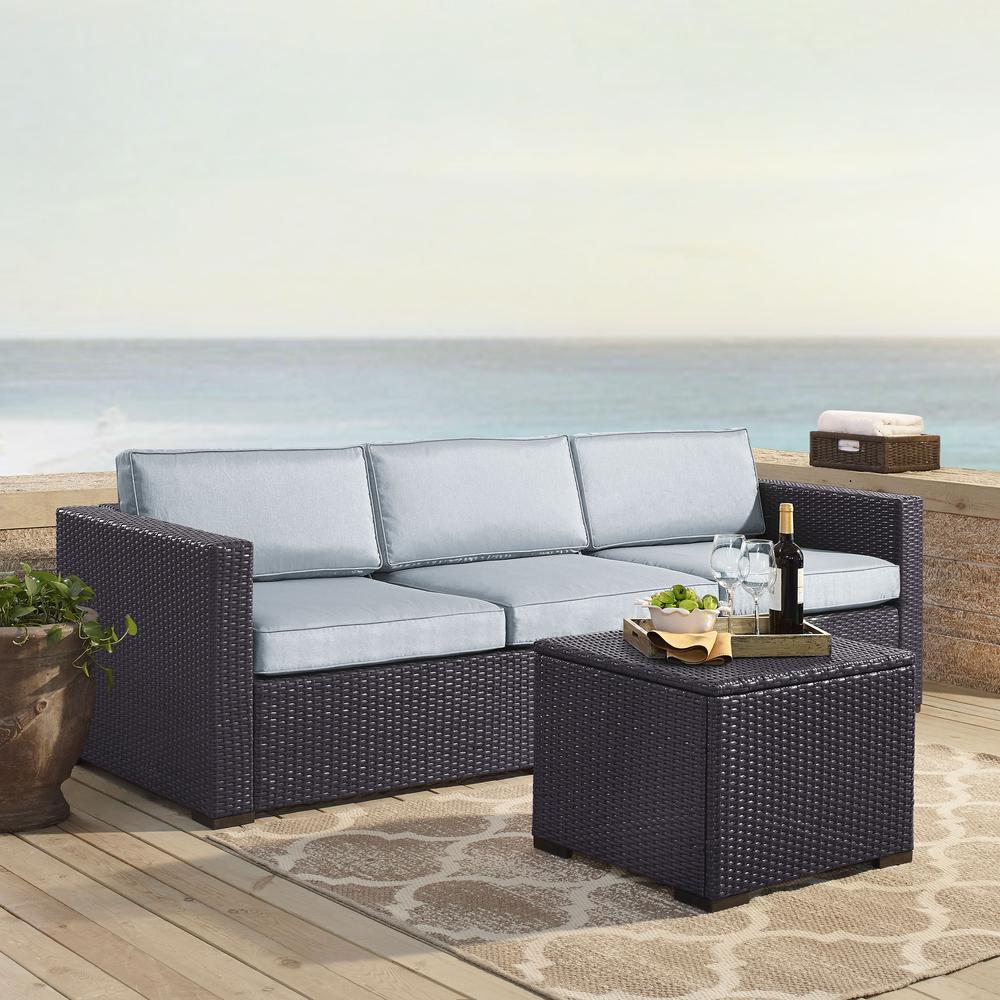 Biscayne 3Pc Outdoor Wicker Sectional Set Mist/Brown - Loveseat, Corner, Coffee Table. Picture 1