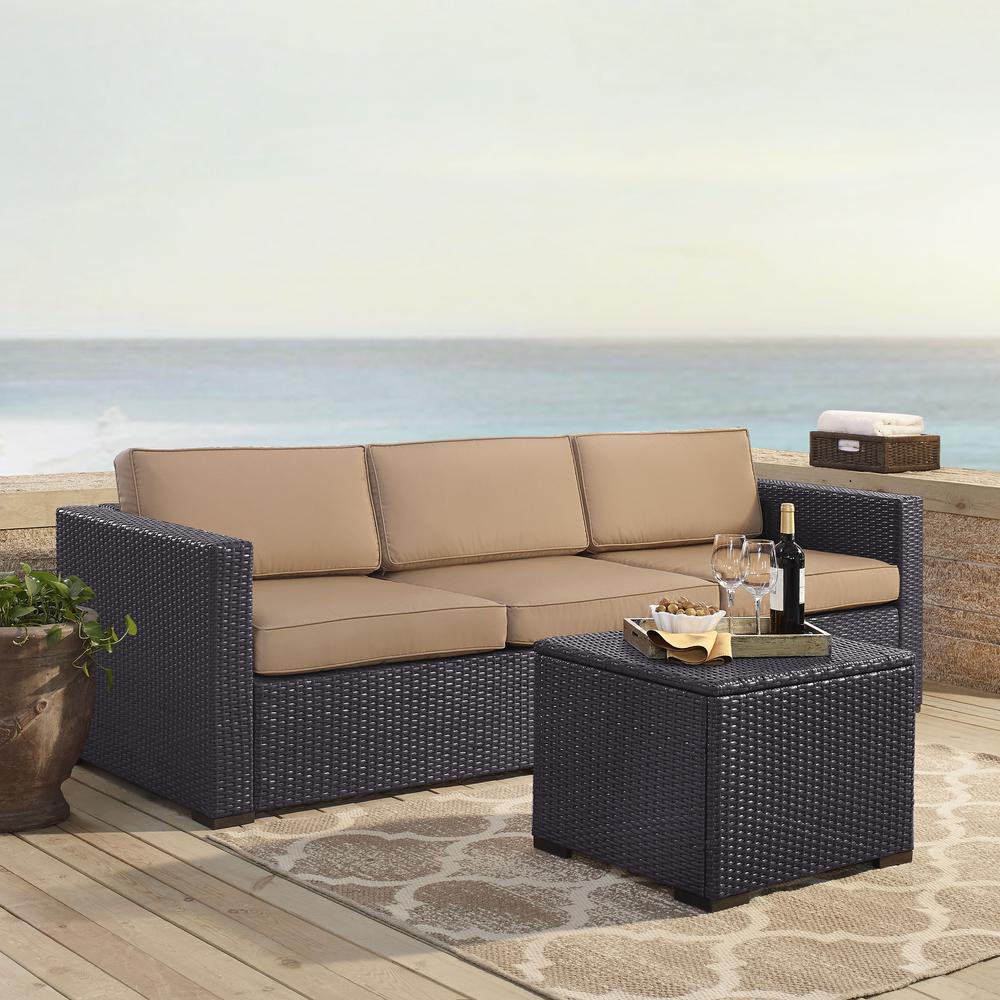 Biscayne 3Pc Outdoor Wicker Sofa Set Mocha/Brown - Loveseat, Corner Chair, & Coffee Table. Picture 1