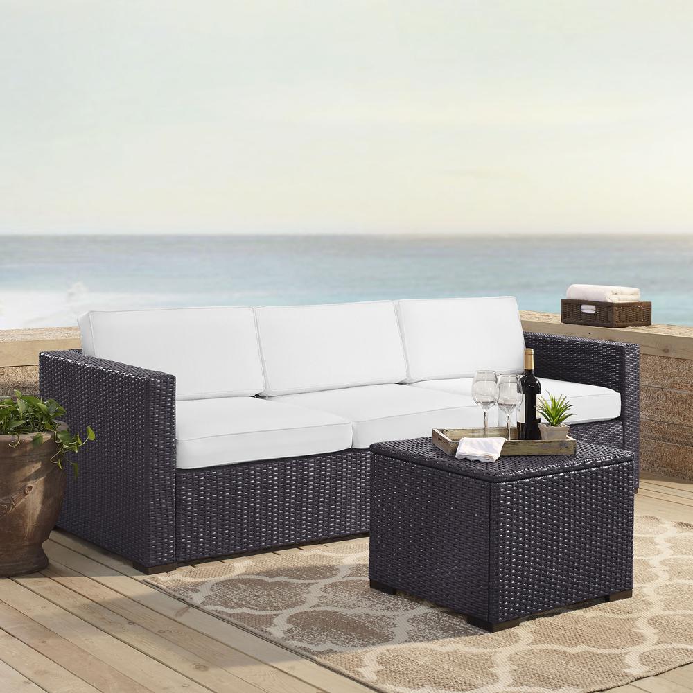 Biscayne 3Pc Outdoor Wicker Sectional Set White/Brown - Loveseat, Corner, Coffee Table. Picture 1