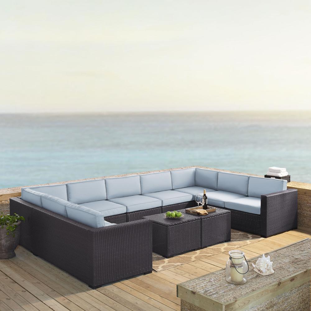 Biscayne 7Pc Outdoor Wicker Sectional Set Mist/Brown - Armless Chair, 4 Loveseats, & 2 Coffee Tables. Picture 1