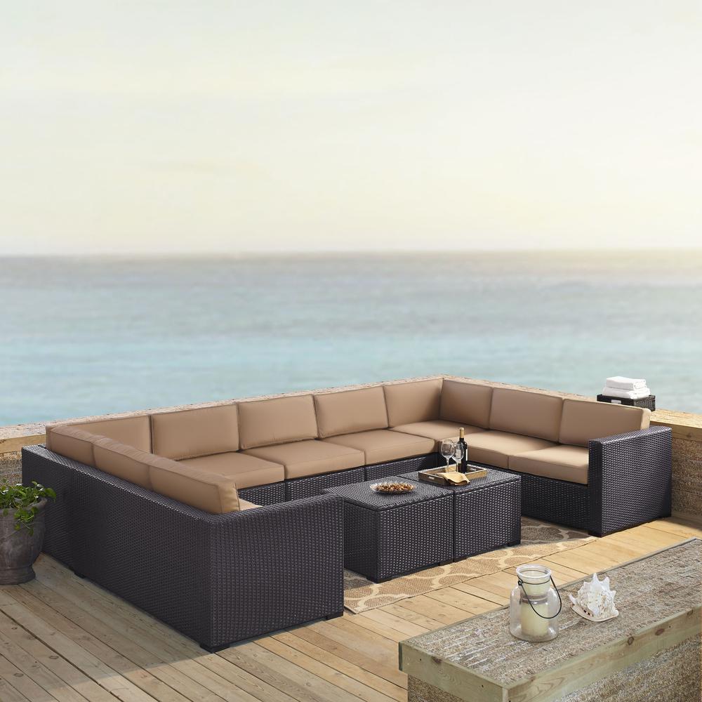 Biscayne 7Pc Outdoor Wicker Sectional Set Mocha/Brown - 4 Loveseats,  Armless Chair, 2 Coffee Tables. Picture 1