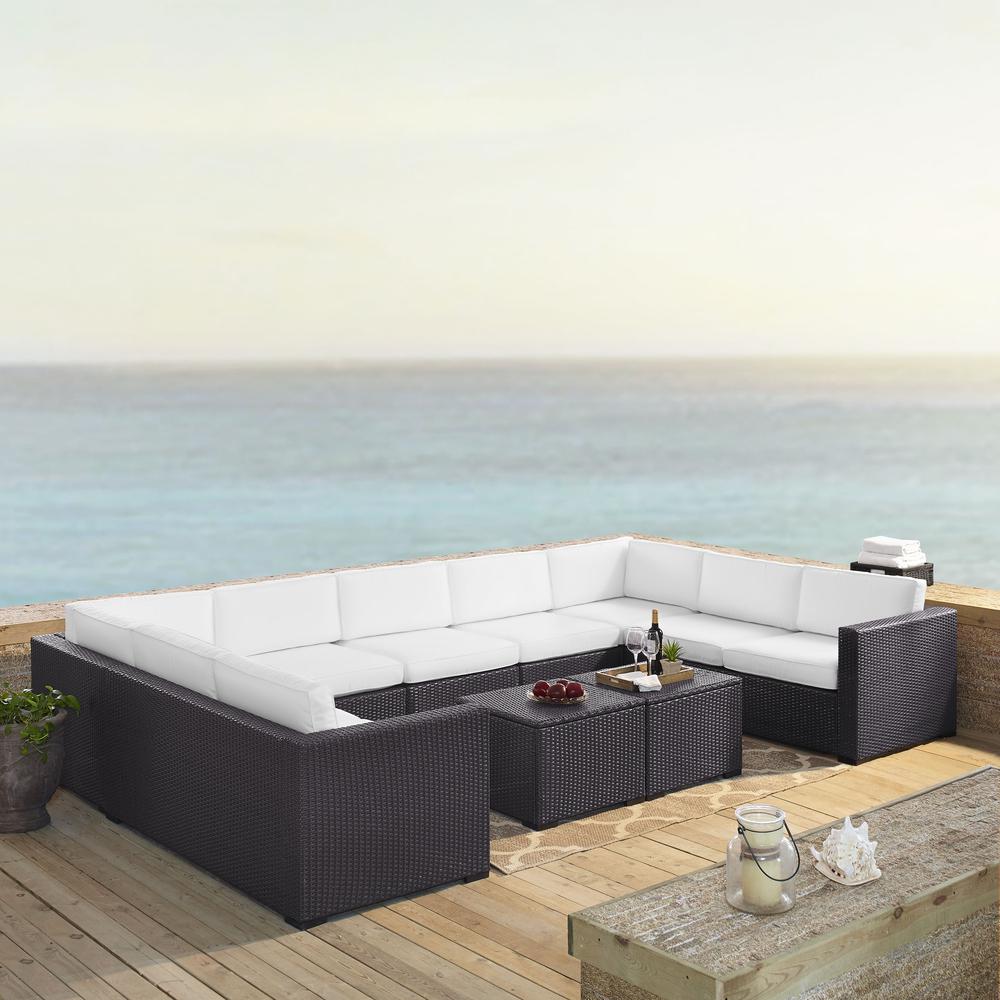 Biscayne 7Pc Outdoor Wicker Sectional Set White/Brown - Armless Chair, 4 Loveseats, & 2 Coffee Tables. Picture 1