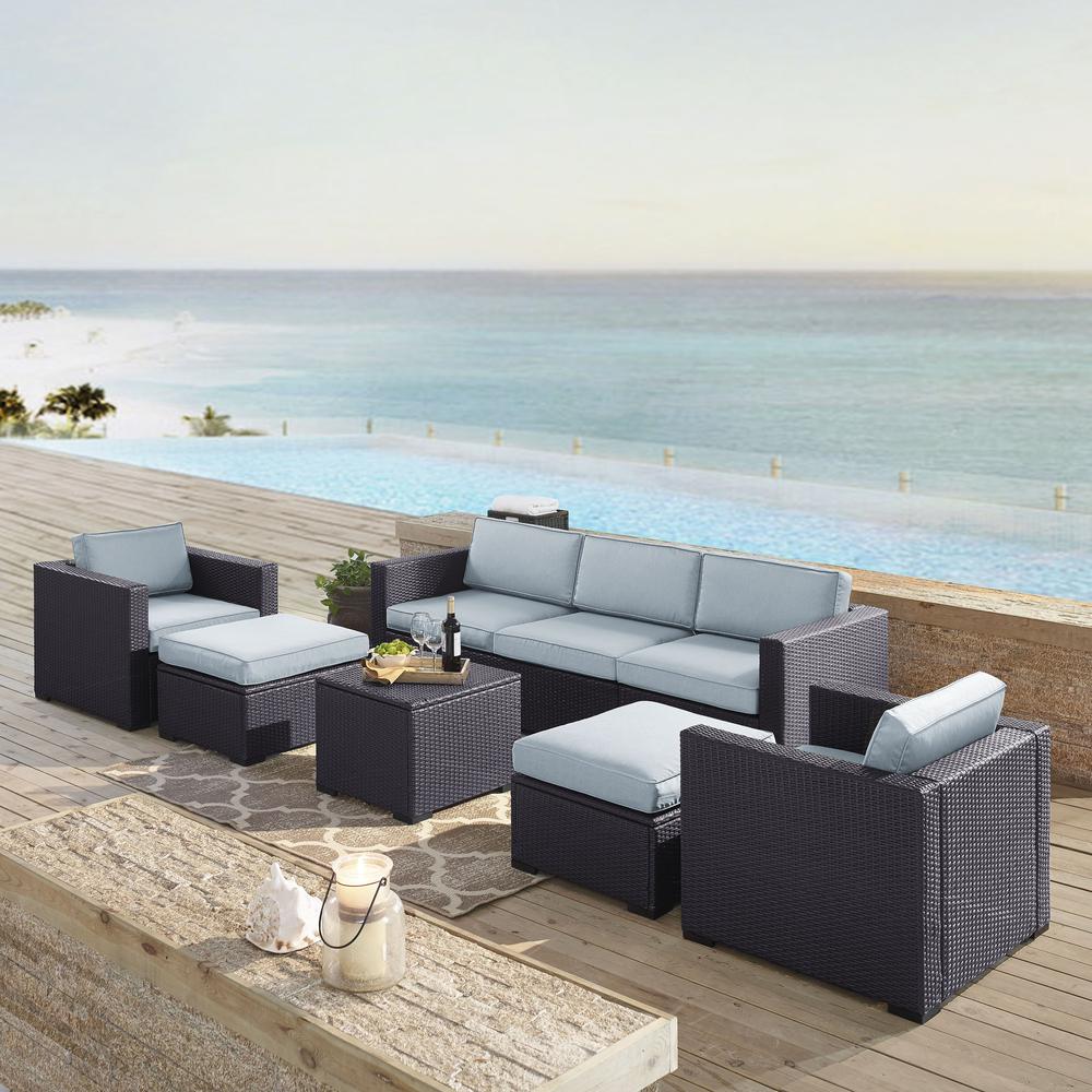 Biscayne 7Pc Outdoor Wicker Sectional Set Mist/Brown - Loveseat, 2 Arm Chairs, Corner Chair, Coffee Table, 2 Ottomans. The main picture.