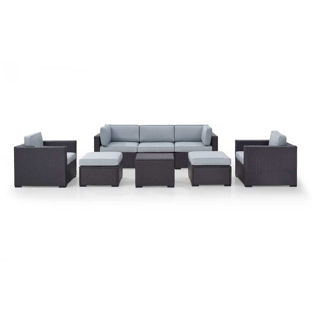Biscayne 7Pc Outdoor Wicker Sectional Set Mist/Brown - Loveseat, 2 Arm Chairs, Corner Chair, Coffee Table, 2 Ottomans. Picture 2