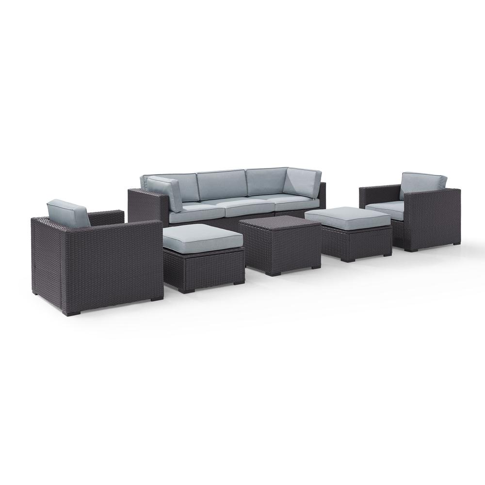 Biscayne 7Pc Outdoor Wicker Sectional Set Mist/Brown - Loveseat, 2 Arm Chairs, Corner Chair, Coffee Table, 2 Ottomans. Picture 3