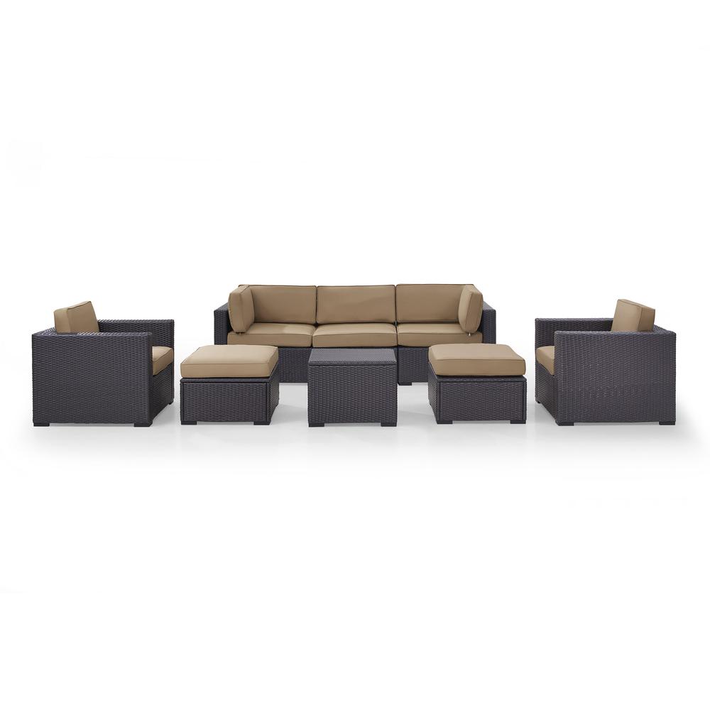 Biscayne 7Pc Outdoor Wicker Sectional Set Mocha/Brown - Loveseat, 2 Arm Chairs, Corner Chair, Coffee Table, 2 Ottomans. Picture 2