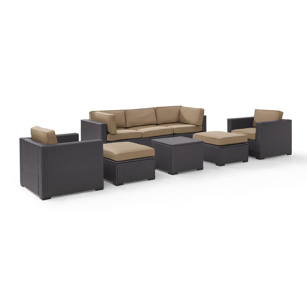 Biscayne 7Pc Outdoor Wicker Sectional Set Mocha/Brown - Loveseat, 2 Arm Chairs, Corner Chair, Coffee Table, 2 Ottomans. Picture 3