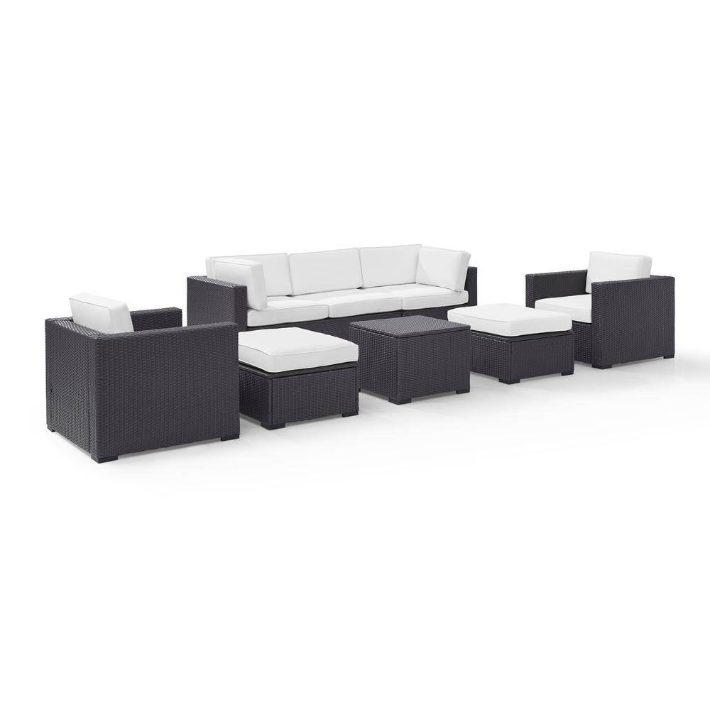 Biscayne 7Pc Outdoor Wicker Sectional Set White/Brown - Loveseat, 2 Arm Chairs, Corner Chair, Coffee Table, 2 Ottomans. Picture 3