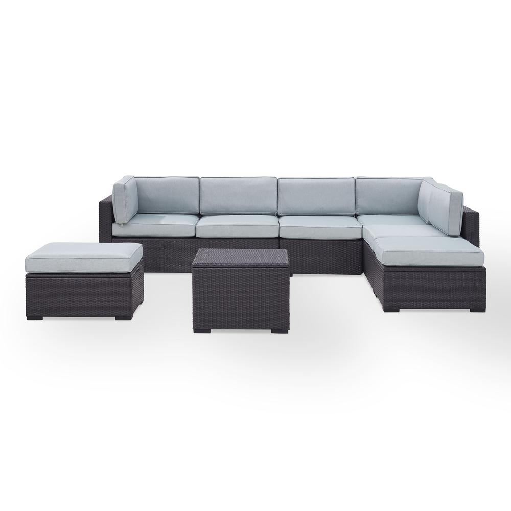 Biscayne 6Pc Outdoor Wicker Sectional Set Mist/Brown - Armless Chair, Coffee Table, 2 Loveseats, & 2 Ottomans. Picture 2