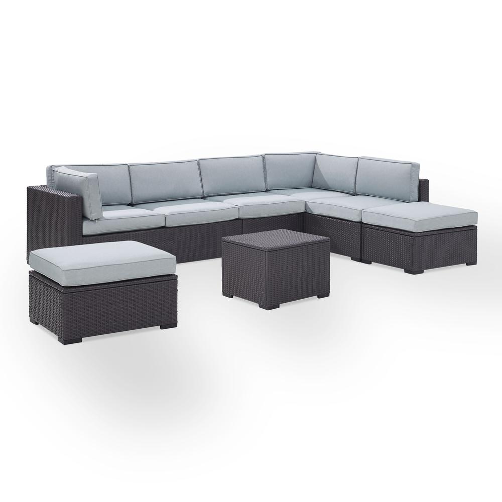 Biscayne 6Pc Outdoor Wicker Sectional Set Mist/Brown - Armless Chair, Coffee Table, 2 Loveseats, & 2 Ottomans. Picture 3