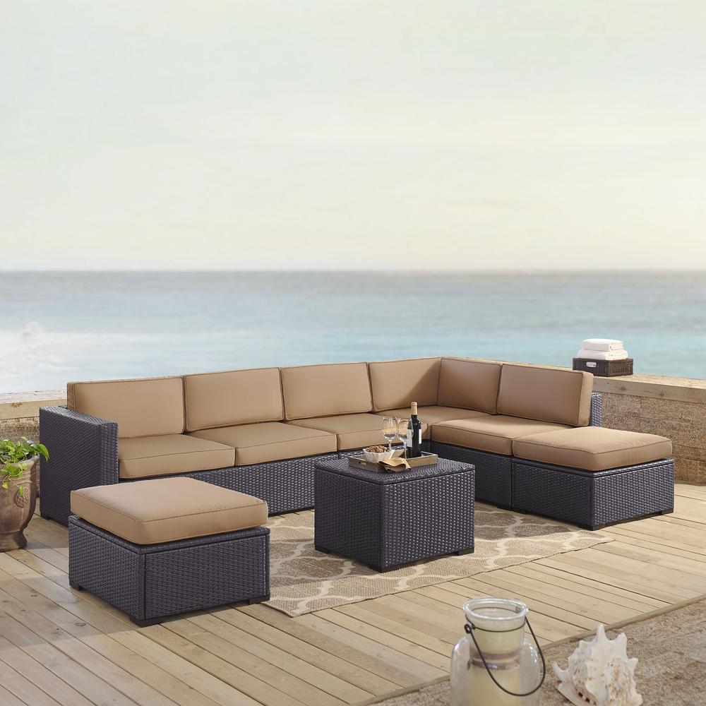 Biscayne 6Pc Outdoor Wicker Sectional Set Mocha/Brown - Armless Chair, Coffee Table, 2 Loveseats, & 2 Ottomans. Picture 1