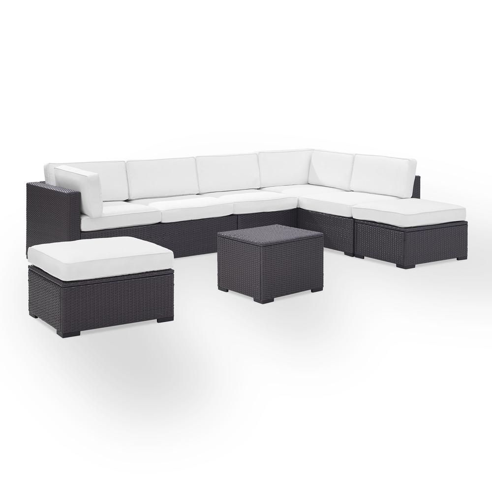 Biscayne 6Pc Outdoor Wicker Sectional Set White/Brown - 2 Loveseats,  Armless Chair, Coffee Table, 2 Ottomans. Picture 3