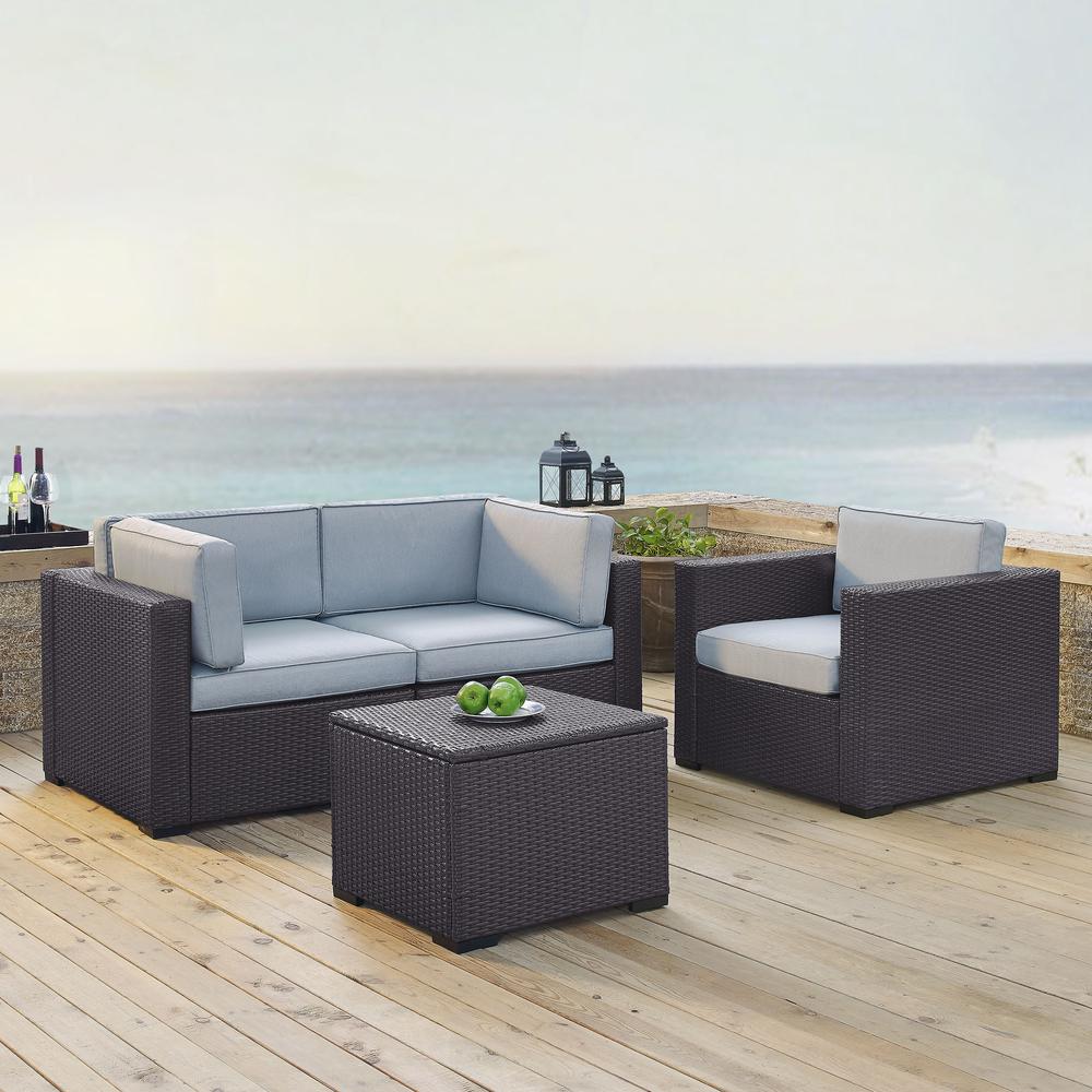 Biscayne 4Pc Outdoor Wicker Sectional Set Mist/Brown - 2 Corner Chairs, Arm Chair, Coffee Table. Picture 1