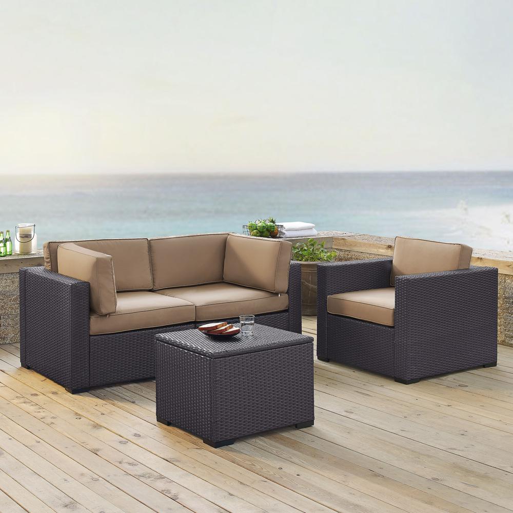 Biscayne 4Pc Outdoor Wicker Sectional Set Mocha/Brown - 2 Corner Chairs, Arm Chair, Coffee Table. Picture 1