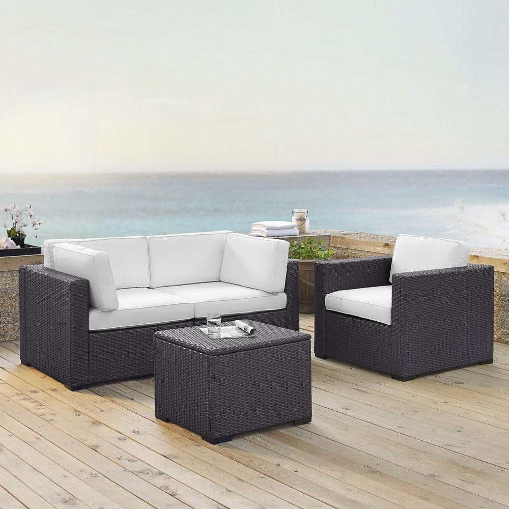 Biscayne 4Pc Outdoor Wicker Sectional Set White/Brown - 2 Corner Chairs, Arm Chair, Coffee Table. Picture 1
