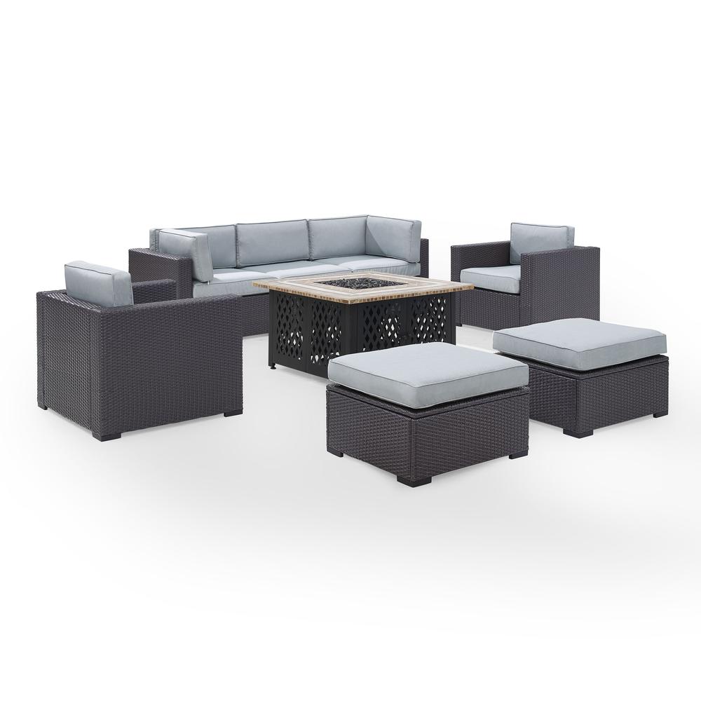 Biscayne 7Pc Outdoor Wicker Sectional Set W/Fire Table Mist/Brown - Loveseat, Corner Chair, 2 Arm Chairs, 2 Ottomans, Tucson Firetable. Picture 3