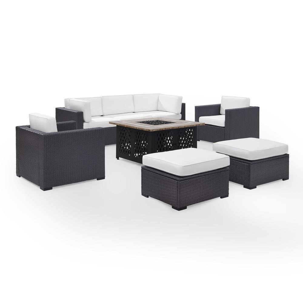 Biscayne 7Pc Outdoor Wicker Sectional Set W/Fire Table White/Brown - Loveseat, Corner Chair, 2 Arm Chairs, 2 Ottomans, Tucson Firetable. Picture 3