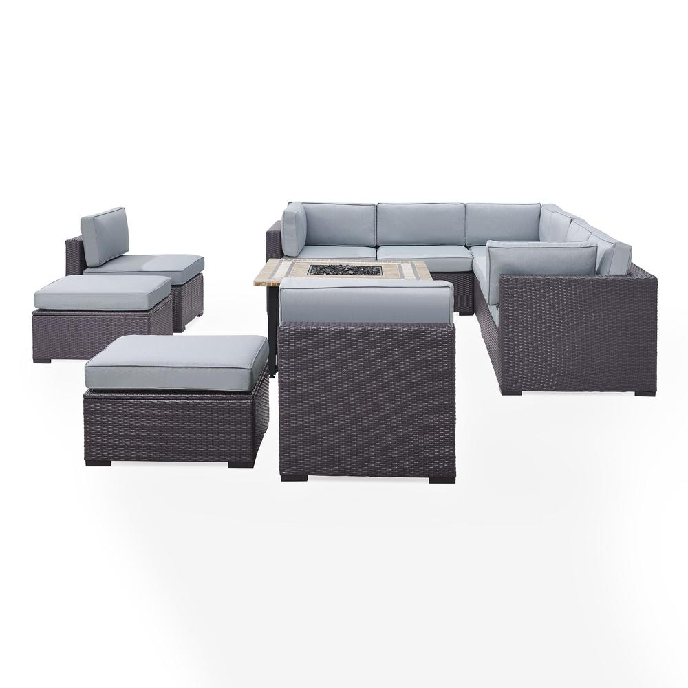 Biscayne 8Pc Outdoor Wicker Sectional Set W/Fire Table Mist/Brown - 3 Loveseats, 2 Armless Chairs, 2 Ottomans, & Tucson Fire Table. Picture 2