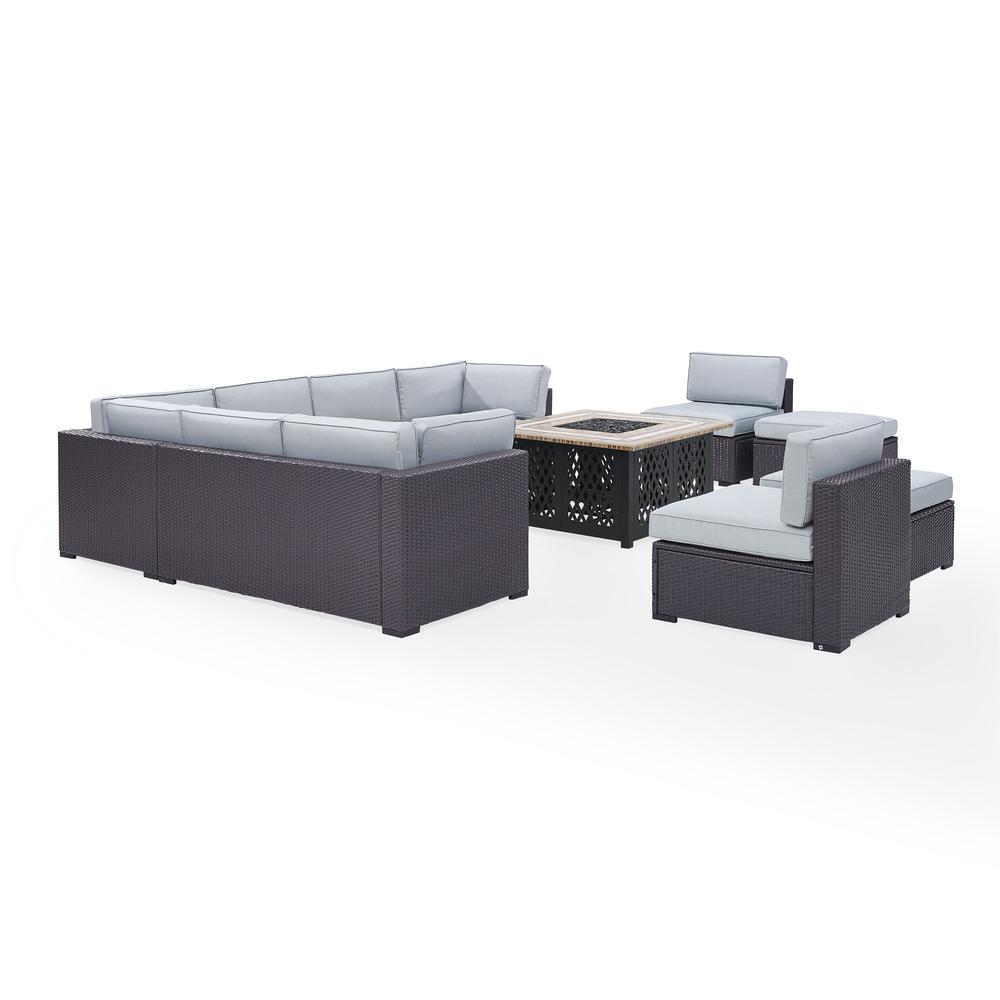 Biscayne 8Pc Outdoor Wicker Sectional Set W/Fire Table Mist/Brown - 3 Loveseats, 2 Armless Chairs, 2 Ottomans, & Tucson Fire Table. Picture 4